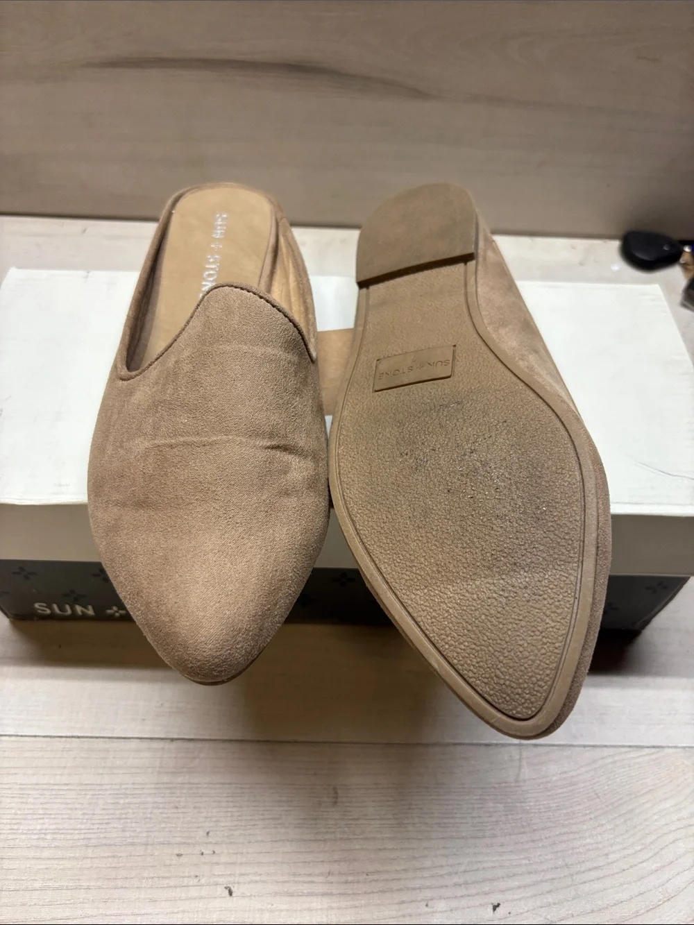 Sun + Stone Women's Taupe Suede Pointed-Toe Slip-On Flats #560